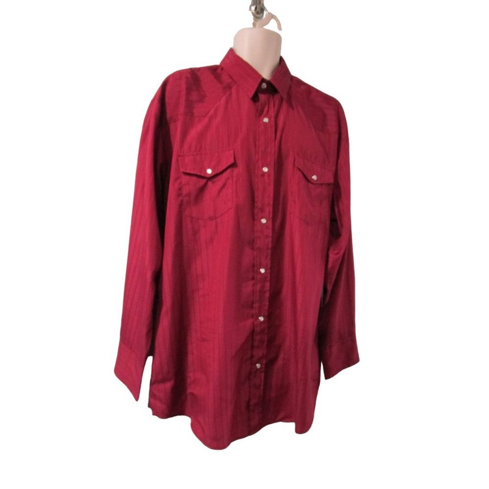 Roper Burgandy Damask Stripe White Pearl Snap Western Cowboy Shirt GUC 2XL - Picture 6 of 16
